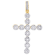 10K Yellow Gold Real Diamond Miracle Set 4 Prong Cross Pendant 1.5" Charm 1/4 CT