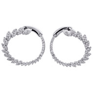 14K White Gold Real Diamond Fancy Hoop Graduating Pave Set 28mm Earrings 1.50 CT