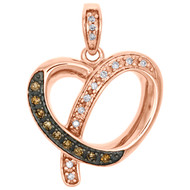 10K Rose Gold Brown Diamond Curved Cut Out Heart Pendant Designer Charm 1/8 Ct.