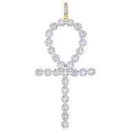 10K Yellow Gold Diamond Bezel Set Ankh Cross Pendant 2.45" Mens Charm 1/2 CT.