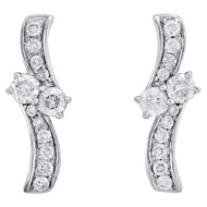 14K White Gold Real Diamond Bypass Two Stone Hearts Together 0.75" Earrings 1 CT