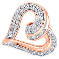10K Rose Gold Baguette Diamond Heart Slide Pendant 0.65" Statement Charm 1/4 CT.