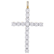 10K Yellow Gold Diamond Cross Bezel / Miracle Set Pendant 2.4" Mens Charm 7/8 CT