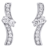 14K White Gold Diamond Dangle Two Stone Hearts Together 0.75" Earrings 1/2 CT.