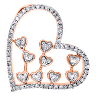 10K Rose Gold Diamond Sideways Heart Slide Pendant Womens 0.80" Charm 1/3 CT.