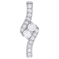 14K White Gold Two Stone Round Diamond Hearts Together Pendant Slide Charm 1 CT.