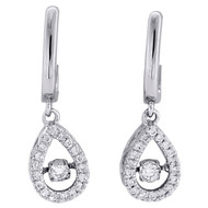 10K White Gold Real Dancing Diamond Danglers Fany Oval Frame 1" Earrings 1/4 CT.