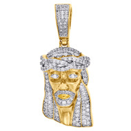 10K Yellow Gold Real Diamond Jesus Face Crown Pendant 1.65" Pave Charm 1.25 CT.