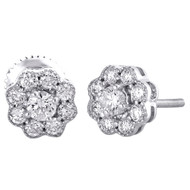 14K White Gold Round Solitaire Diamond 7mm Flower Studs Earrings 0.50 CT.