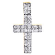10K Yellow Gold Round Cut Diamond 2 Row Prong Set Cross Pendant Charm 1.20 CT.