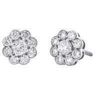 14K White Gold Round Diamond Flower Solitaire Halo Stud 7.75mm Earrings 3/4 CT.