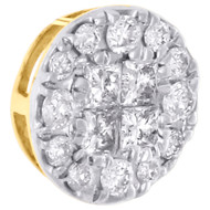 14K Yellow Gold Princess & Round Diamond Circle Slide Pendant Mini Charm 1/4 Ct.