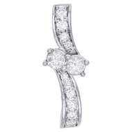 14K White Gold 2 Stone Round Diamond Hearts Together Pendant Slide Charm 1/2 CT.