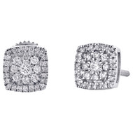 14K White Gold Round Cut Diamond Square Halo Stud 6.50mm Cluster Earrings 1/4 CT