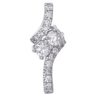 14K White Gold Two Stone Round Cut Diamond Hearts Together Pendant Charm 1/2 CT