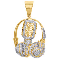 10K Yellow Gold Diamond DJ Heaphone & Microphone Pendant 1.60" Charm 1 CT.