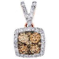 14K Rose Gold Genuine Brown Diamond Square Halo Frame Pendant 0.60" Charm 1/2 CT