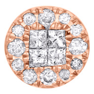 14K Rose Gold Princess & Round Diamond Circle Slide Pendant Mini Charm 1/4 Ct.