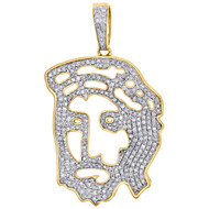 10K Yellow Gold Real Diamond Cut Out Jesus Face Pendant Pave Set Charm 1 CT.
