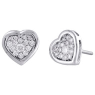 14K White Gold Round Diamond Heart Frame Flower Studs Cluster Earrings 0.33 Ct.