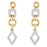 14K Yellow Gold Round Diamond Geometric Teardrop Dangler Ladies Earrings 1/3 Ct.