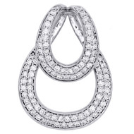 14K White Gold Diamond Stack Oval Fancy Statement Slide Pendant 1" Charm 3/4 CT.
