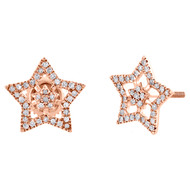 10K Rose Gold Genuine Diamond Star Studs 11mm Double Frame Pave Earrings 1/5 CT.
