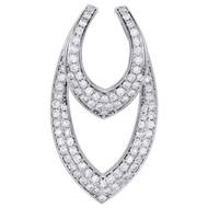 14K White Gold Diamond Open Pointed Oval Fany Pendant 1.20" Slide Charm 3/4 CT.