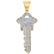 10K Yellow Gold Real Diamond Mens Key To The City Pendant 1.75" Charm 0.63 CT.