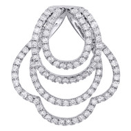 14K White Gold Diamond Clover Frame Stacked Oval Fancy Pendant 1" Slide 3/4 CT.