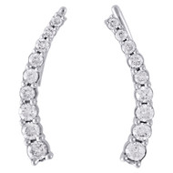 10K White Gold Graduated Diamond Prong Set Earrings 0.75" Ear Climbers 1/2 CT.