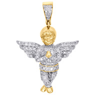 10K Yellow Gold Real Diamond Praying Angel Pendant 1.35" Long Charm 0.50 CT.