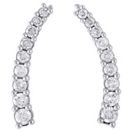 Real 10K White Gold Graduated Diamond Prong Set Earrings 0.95" Ear Climbers 1 CT