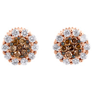 14K Rose Gold Round Cut Brown Diamond Flower Set Studs 7mm Fancy Earrings 1/2 CT