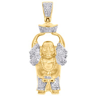 10K Yellow Gold Diamond Happy Buddha Pendant Prosperity Charm 1.35" 0.33 CT.
