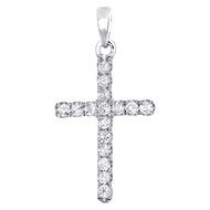10K White Gold Round Diamond Mini Cross Pendant 0.55" Long Charm 0.25 CT.