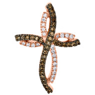 10K Rose Gold White & Brown Diamond Cross Statement Pendant 0.85" Charm 1/5 CT.