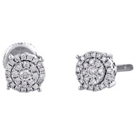14K White Gold Round Diamond 6.5mm Flower Stud w/ Halo Earrings 0.33 CT.