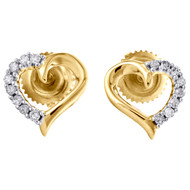 10K Yellow Gold Genuine Round Diamond Love & Heart Studs 9.50mm Earrings 1/10 CT