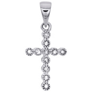 14K White Gold Round Diamond Fancy Cross Pendant Milgrain Charm 0.80" 0.10 Ct.