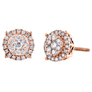 14K Rose Gold Cluster Round Diamond 4 Prong Flower w/ Halo Stud Earrings 1/4 CT.