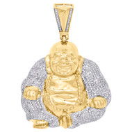 10K Yellow Gold Diamond Laughing Happy Buddha Pendant 2.20" Pave Charm 1.75 CT.