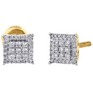 14K Yellow Gold Round Diamond 6.75mm Square Studs w/ Halo Earrings 0.25 CT.