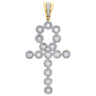 14K Yellow Gold Diamond Statement Ankh Cross Pendant 3" Miracle Set 2.75 CT.