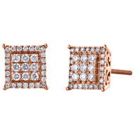 14K Rose Gold Cluster Round Diamond 4 Prong Square Halo Stud Earrings 0.25 CT.