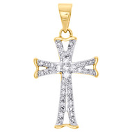 14K Yellow Gold Round Diamond Split Edge Latin Cross Pendant Ladies Charm 1/8 Ct