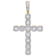 14K Yellow Gold Diamond Fancy Statement Cross Pendant 2.55" Miracle Set 2 CT.
