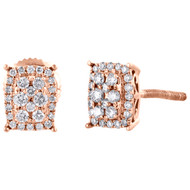 14K Rose Gold Round Diamond Cluster Rectangle Studs w/ Halo Earrings 0.25 CT.