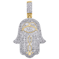 10K Yellow Gold Mens Hamsa Hand Genuine Diamond Pave Pendant 1.60" Charm 1.50 CT