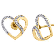 10K Yellow Gold Round Diamond Cut Out Swirl 13.5mm Heart Stud Earrings 0.16 CT.